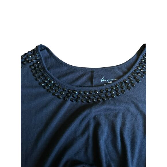 Lane Bryant Black Top 18/20 Cold Shoulder Ruched Sides Beaded Boho Chic Peasant - Picture 3 of 6
